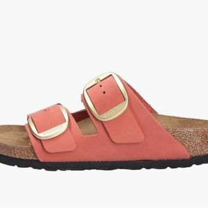 Birkenstock Coral Slides with Gold Accents
